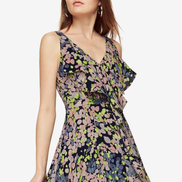 BCBG MAXAZRIA Jessica Floral-Print Dress DARK MIDNIGHT COMBO Size 0 - Picture 2 of 6